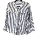 Madewell  Blue and White Tie Front 3/4 Sleeve Shirt- size‎ M Photo 0
