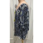 One World One‎ World Blue & Neon Yellow Blouse Pleated Tassel Tie Boho Hippie Photo 4