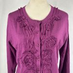 Garnet Hill Silk Merino Wool Cashmere Ruffle Cardigan Boho Women Medium Purple Photo 1