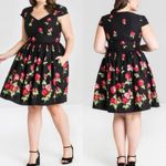 Hell Bunny Antonia Mid Dress Rose Print Floral Fit Flare Retro Pinup Rockabilly Photo 1