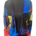 Chico's Y2K Silk Lace Burnout Velvet Patchwork Artsy Boho Art to Wear Tie Front Top Med Photo 0