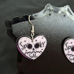Handmade Pink Heart “Spooky Gal” Halloween Dangle Earrings Photo 2