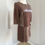 Women’s Brown mix suede and faux leather mini dress in size small Photo 2