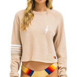 Aviator Nation  Rugby Bolt Stitch Cropped Crewneck in Sand Beige Photo 0