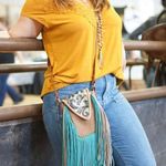 Hide Junky Metallic bronze and accents in turquoise and brown embossed crossbody purse Photo 9