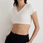 Madewell V-Neck Crop Textured Tee in Lighthouse Cream Size XL Photo 0