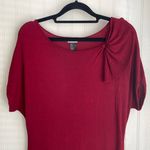 H&M Red Shortsleeve Lightweight Sweater Dress Shoulder Bow A-Line Holiday Silk M Photo 0