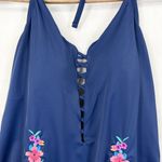 Time and Tru Womens Swimsuit Size XLarge One Piece Embroidered Floral Beach Boho Blue Photo 3