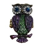 Vintage Boho Owl Ring Purple Green Rhinestone Adjustable Stretch Bronze Tone Photo 0