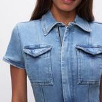 Good American  Denim Short Sleeve Jumpsuit Shorts Romper Utility Stretchy Minimal Photo 0