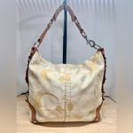 Coach  Carly Cream Signature Canvas Tan Leather Hobo Turn Lock Y2K Shoulder Bag Photo 2