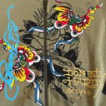 Ed Hardy  Women's Butterflies Cropped Zip Up Hoodie Olive Color Size Medium Photo 2