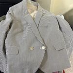 Ann Taylor  Loft Women's Seersucker Tailored Blazer Striped Blue White NWOT Photo 4