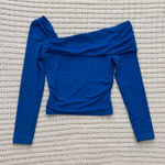 Ruched One Shoulder Long Sleeve top Blue Photo 0