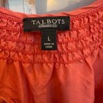 Talbots Vintage  100% Silk Coral Salmon Smocked Beach Fairy Coquette Dress Size L Photo 7