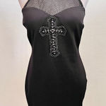 Vintage Beaded Cross Mini Dress Gothic Y2K 2000s Grunge 90s Indie Sleaze‎ Large Black Photo 0