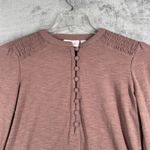 Belle‎ by Kim Gravel Button Henley Top Smocked Shoulder Long Sleeve Mauve XXS Pink Photo 3