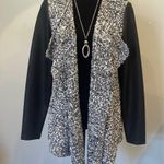 Jones New York Open Front Cardigan black leather back and sleeves with blue and white fabric Photo 0