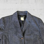Michael Kors 90s Vintage Navy Wool Blend Chambray Single Breasted Jacket Size 8 Photo 3