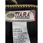 Black Dark Floral Embroidered Cardigan Sweater Ramie Cotton Button Front Large Photo 6