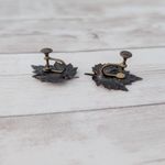 Vintage Screw On Earrings Copper Tone 1.25" Maple Leaf Orange Photo 5