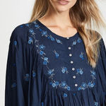 Free People NWT  Navy Blue Floral Embroidered Beaded Flowy Blouse Women's Small Photo 0