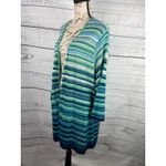 Catherines  Open Front Cardigan Sweater Womens 2X Long Sleeve Blue Green Stripes Photo 4