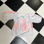 Melissa Odabash Embroidered Peasant Blouse Crop Top White Neon Coral Summery sz8 Photo 5