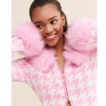 Show Me Your Mumu Zermatt Zip Up in Pink Houndstooth Faux Fur Jacket 3X NWT Photo 2