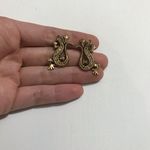 Brass Antique Gold Bronze Tone Lizard Earrings Light Salmon Rhinestones Orange Photo 3
