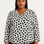 MELLODAY  Women's Black White Abstract Print V Neck Long‎ Sleeve Top Plus Size 2X Photo 0
