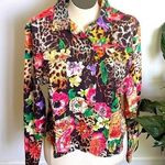 Candy Couture Cotton button embellished Jacket Light Animal Print Floral Size XL Brown Photo 0