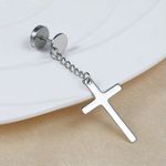 2 Piece Dangling Silver Cross Earrings Photo 3