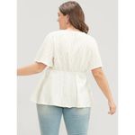 Bloomchic  Plain Geometric Ruffles Short Sleeve Keyhole Neck Blouse Ivory 22-24 Photo 1