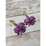 Vintage Clip On Earrings Large Pinkish Flower Dangle Pink Photo 1