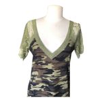 POL  Top Green Camouflage Print V-Neck Sheer Short Sleeves T-Shirt Womens Small Photo 1