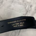 Vintage Embossed Alligator Leather Black Belt Gold Buckle Photo 2