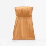 ZARA  Blogger Fav Caramel Color Faux Leather Strapless Mini Dress Photo 3