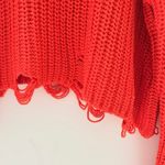 ZARA Flame Orange Distressed Ripped Oversized Cropped Knit Sweater Size Small Photo 4