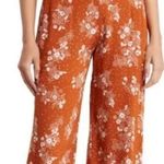 Three Dots Orange White Floral Smocked Straight Leg High Waist Rayon Pants Sz L Photo 0