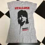 Next Level Apparel Stallone Rambo Graphic Logo Stretchy Grey Cap Sleeve Short Sleeve T-Shirt sz XS Photo 0