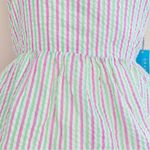 Draper James  RSVP Pink Green and White Striped Seersucker Peplum Blouse. Photo 1