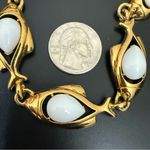 Trifari  Signed School Of Fish Goldtone Milk Glass Fish Link Statement Necklace Photo 10