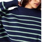 Free People  Easy Street Crop Navy Stripped Sweater XS Coastal Mock Neck Pullover Photo 9