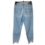 American Eagle  SZ 8 Highest Rise Mom Jeans Distressed Rips Chewed Hem Light Wash Photo 4