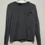 The Kooples  Gray Lightweight Merino‎ Wool Sweater with Front Pocket Chain Photo 0