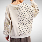 easel Oversized Flower Patchwork Terry Knit Sweatshirt in Beige Size S Photo 1