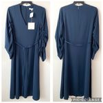 Tibi  Belted Cinched‎ Sleeve Midi Dress Navy Blue 2 Photo 4