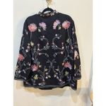 Black Wool Kimono Asian Jacket Blazer All Over Floral Embroidery Size 1X Photo 2