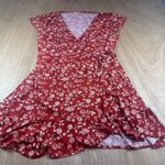 Mossimo Rust Floral Wrap Dress XL Ruffle Hem Fall Layering Short Sleeve Orange Photo 0